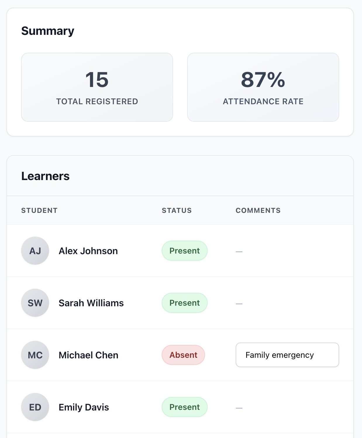 Attendance tracking