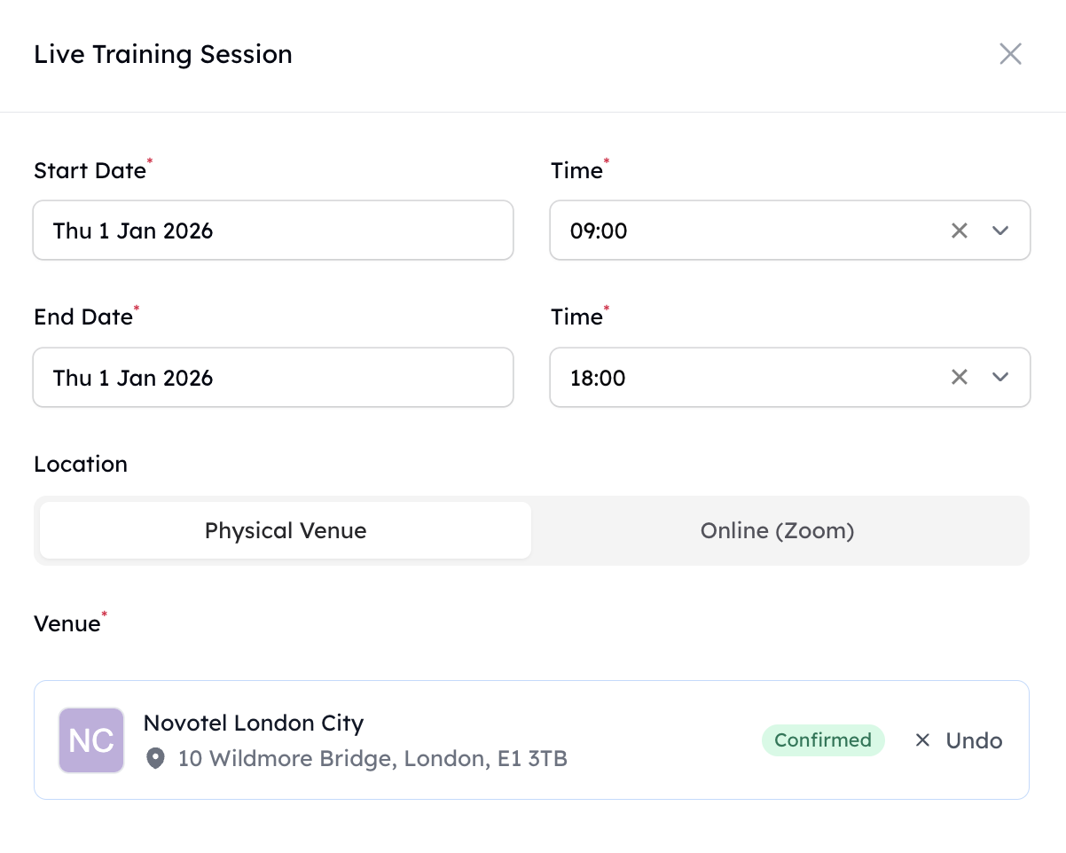 Schedule in-person or online training in seconds
